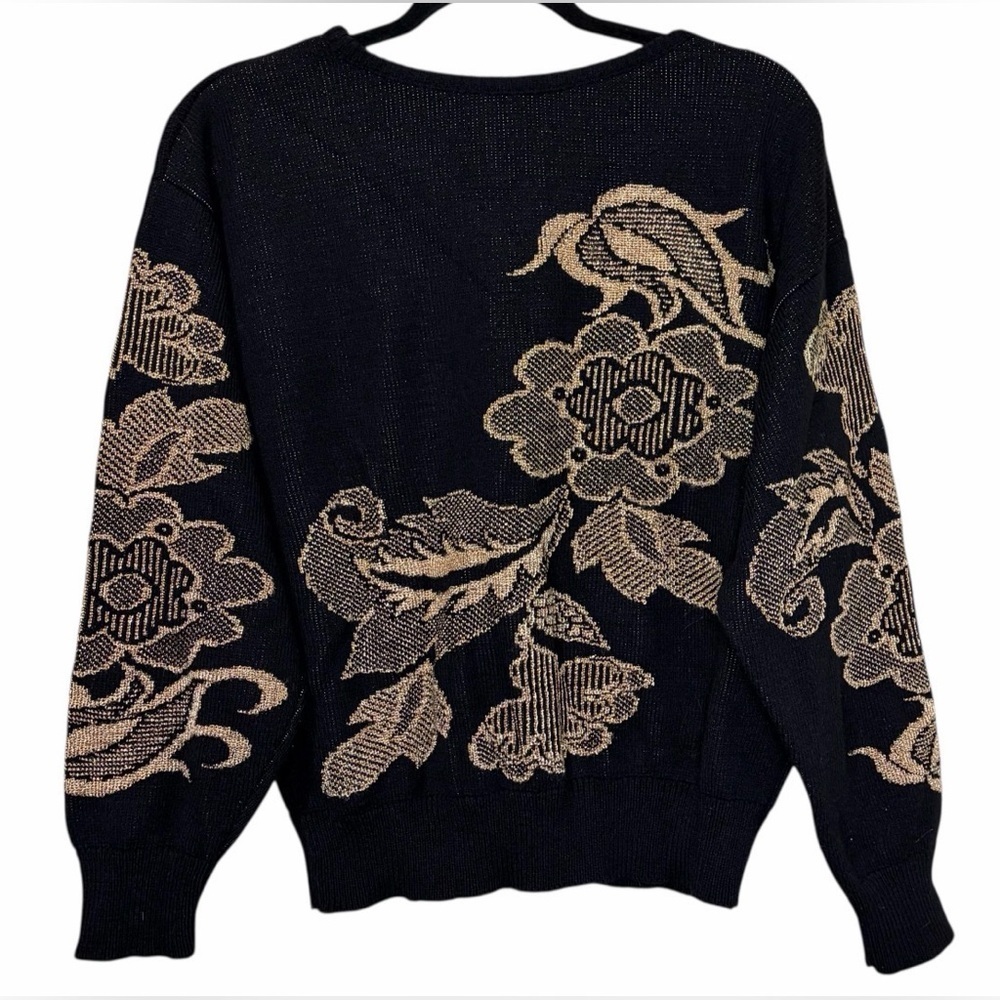 Vintage Mademoiselle Knitwear Black & Gold Metallic Sweater Size Large